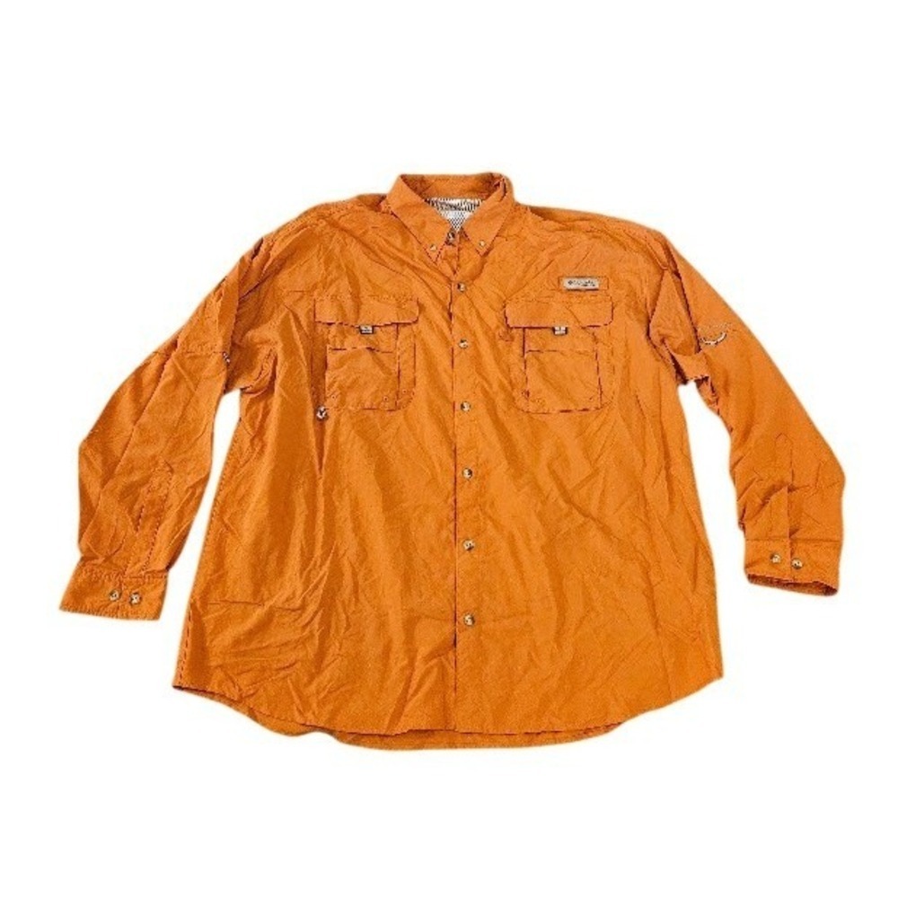 Columbia PFG Fishing Shirt Men 3XL Orange Long Sleeve Button Up Vented